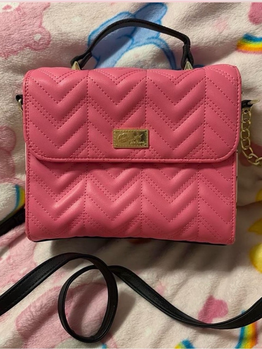 Betsey Johnson Pink Quilted Top-Handle Crossbody